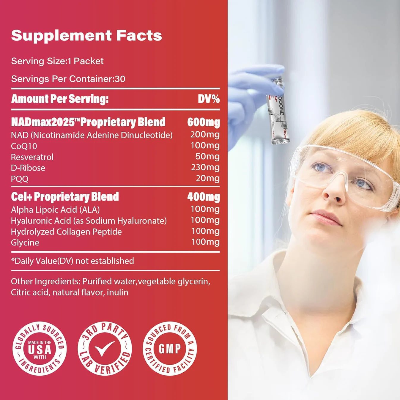 zooone NAD+ 1000mg Liquid Packets Supplement - Premium Nicotinamide Riboside & Resveratrol for Cellular Energy,Advanced NAD Booster for Men & Women (30 Pocket)