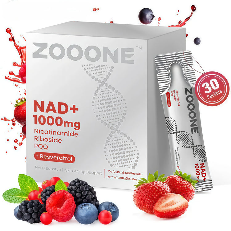 zooone NAD+ 1000mg Liquid Packets Supplement - Premium Nicotinamide Riboside & Resveratrol for Cellular Energy,Advanced NAD Booster for Men & Women (30 Pocket)