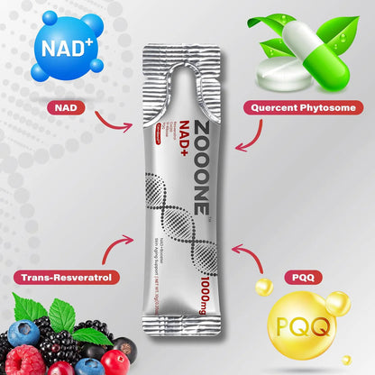 zooone NAD+ 1000mg Liquid Packets Supplement - Premium Nicotinamide Riboside & Resveratrol for Cellular Energy,Advanced NAD Booster for Men & Women (30 Pocket)