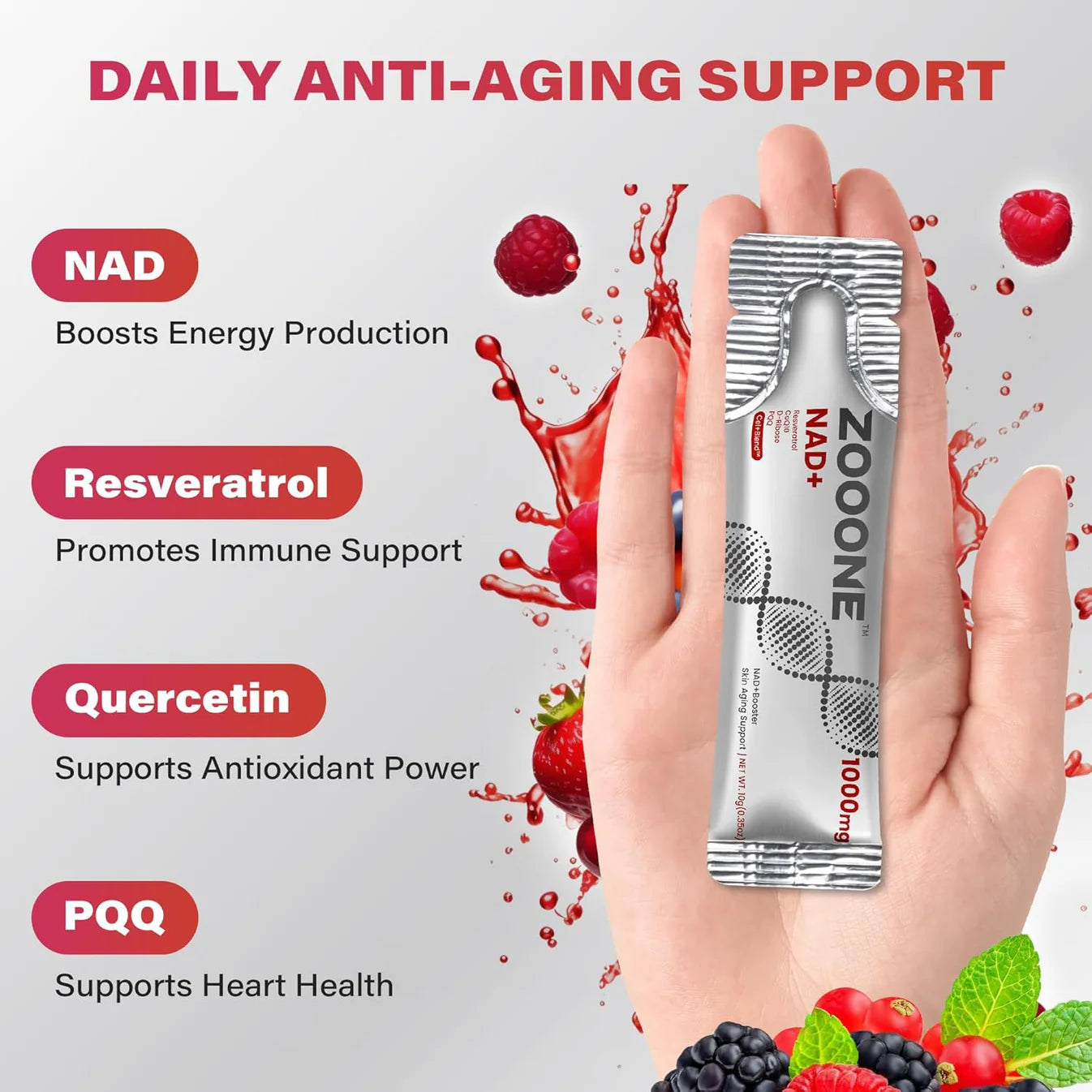 zooone NAD+ 1000mg Liquid Packets Supplement - Premium Nicotinamide Riboside & Resveratrol for Cellular Energy,Advanced NAD Booster for Men & Women (30 Pocket)